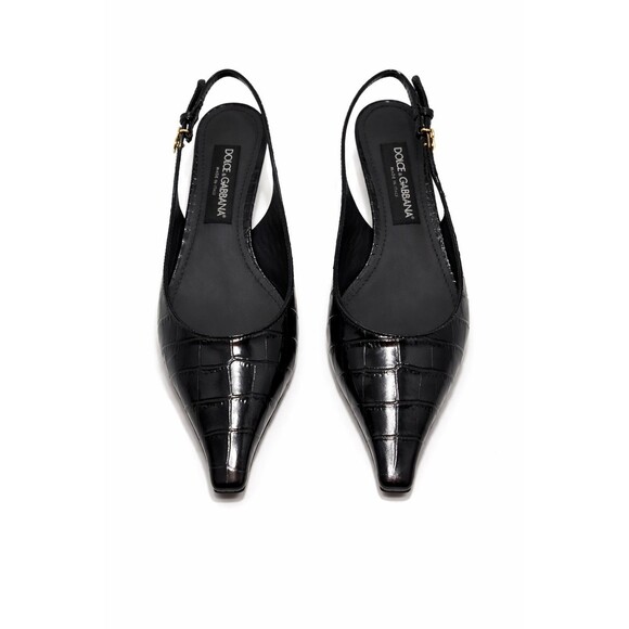 Dolce Gabbana Black Patent Croc Slingback Kitten Heel Pumps 38 US 8 DG Logo NIB - Picture 4 of 16